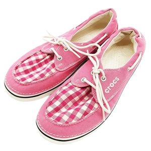 Crocs Pink Hover Canvas Boat Gingham Tennis Shoes